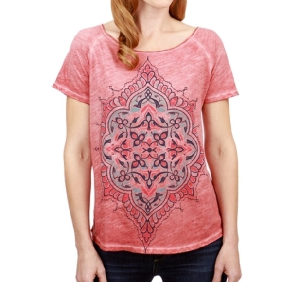Lucky Brand Red Boho Short Sleeve Burnout Tee - Picture 1 of 5